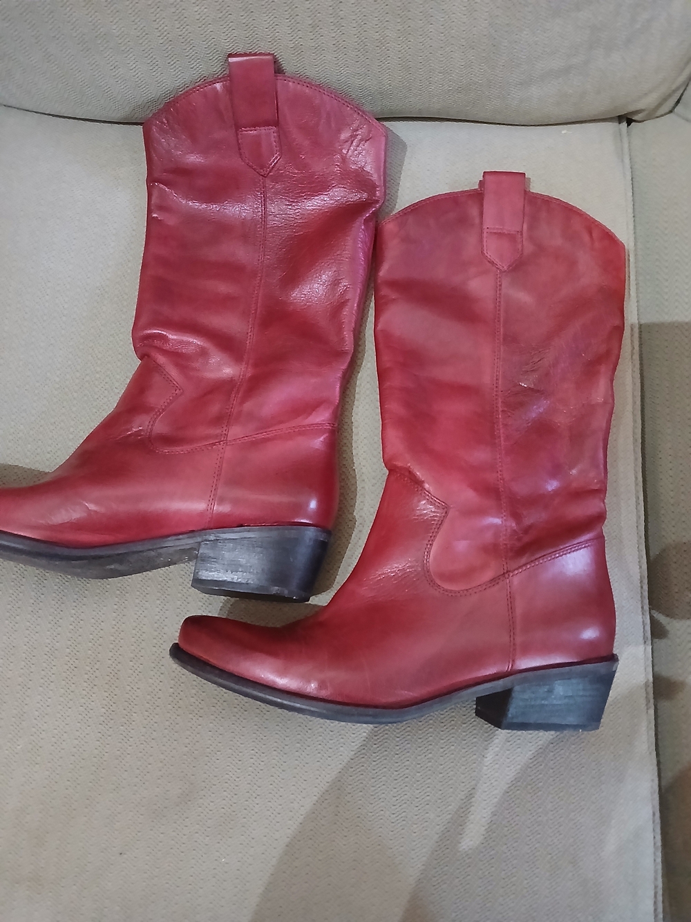 Franco Sarto Women's Red Leather Western Boots (Walinda) Size 10 Block Heel
